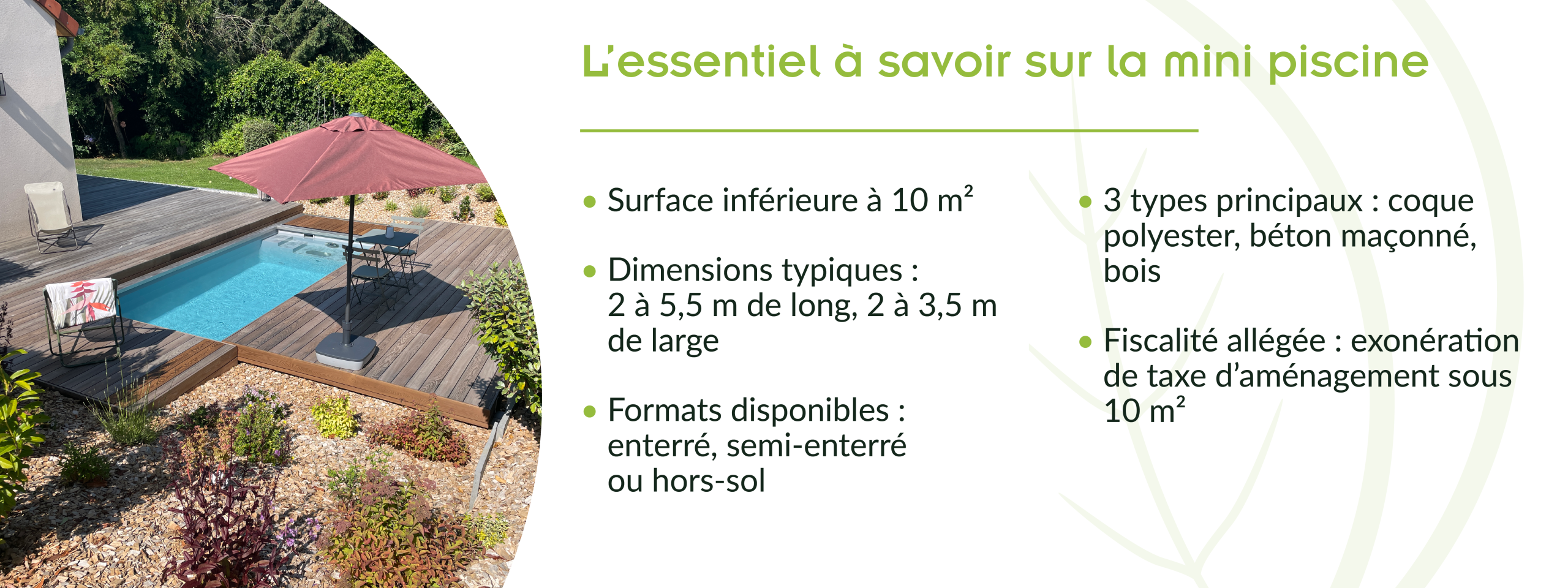 surface, dimensions, formats types fiscalité mini piscines