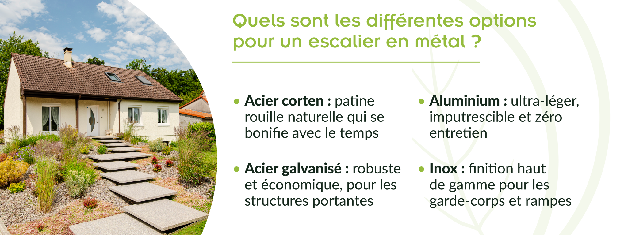 liste des matériaux pour un escalier pasyager en métal