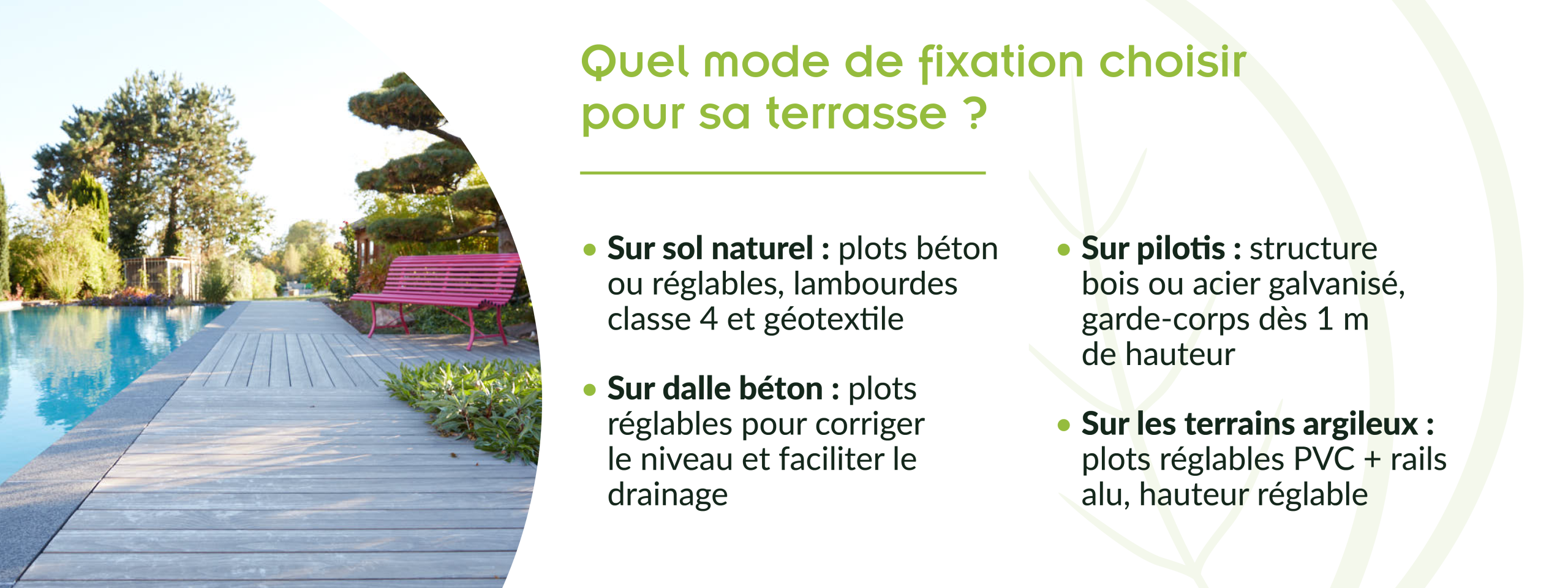 modes fixation terrasse extérieure bois plots réglables pilotis