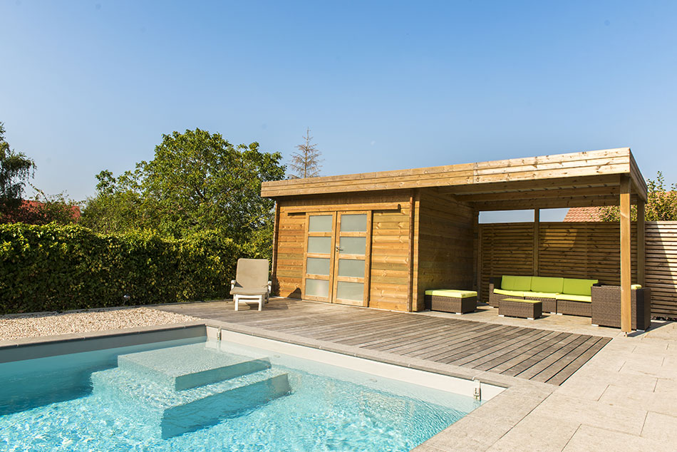 Photo 4 – une piscine avec un pool house en bois