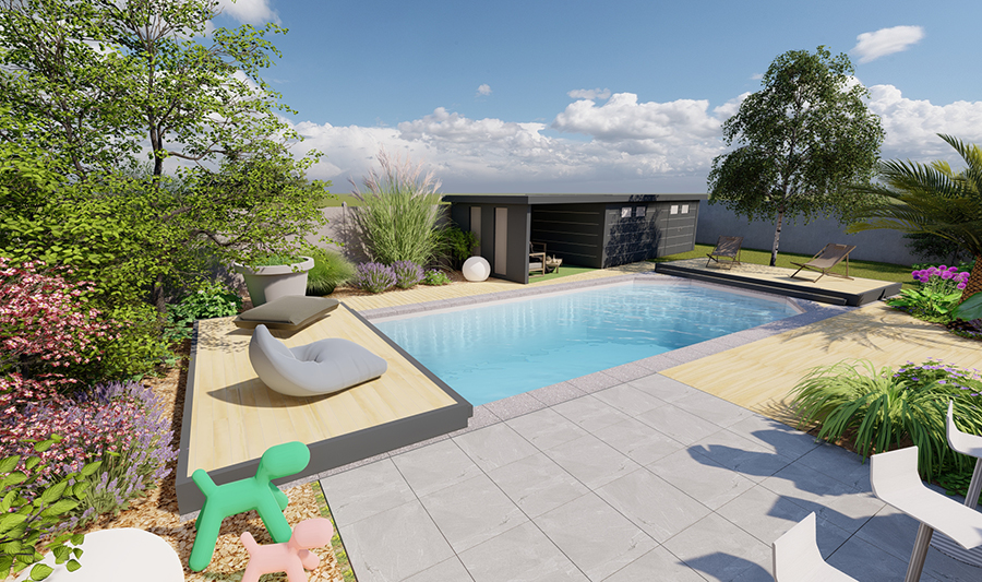 Photo 4 – une piscine avec un salon de jardin